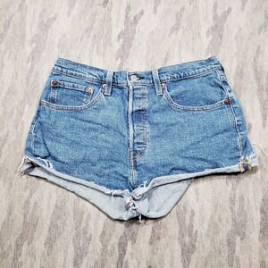 Levis 501 Shorts Womens 30 Blue Button Fly Cut Offs Shortie Medium Wash Denim